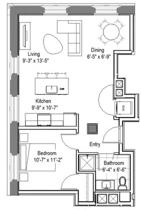 GE Sheridan Floor Plan at The Georgian Apartments, Missouri, 63104